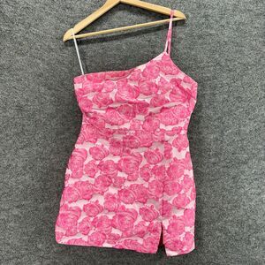 Lulus Mini Dress Women L Large Pink Floral Short One Shoulder Zipper Lined